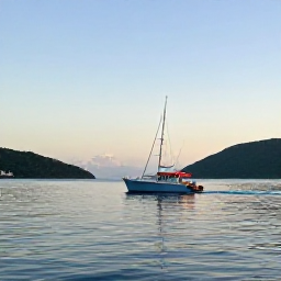 Caribbean Holidays, September Fishing, A sport fishing boat heading out from Trinidad&rsquo;s coast at sunrise, calm Caribbean water and distant green hills