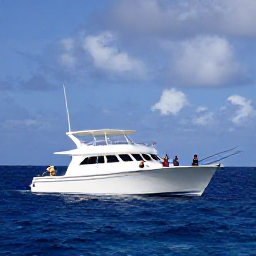 Caribbean Holidays, September Fishing, Anglers casting lines from a modern charter boat in deep blue Caribbean water off Sint Maarten