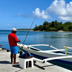 Caribbean Holidays, September Fishing, Friendly local anglers preparing rods and tackle beside a traditional boat at a Montserrat harbour