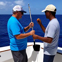 Caribbean Holidays, September Fishing, Friendly local fishing crew helping holidaymakers with tackle on a sunny Caribbean boat