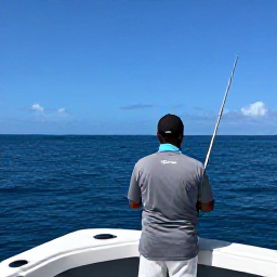 Caribbean Holidays, September Fishing, Relaxed family-friendly fishing scene on Montserrat, with an angler wearing sun protection and a calm blue sea