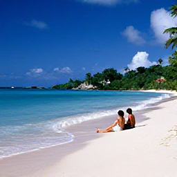 Caribbean Holidays, September Getaway, Couple relaxing on a quiet white-sand beach in the US Virgin Islands in September, with gentle waves, tropical greenery and bright blue Caribbean water