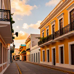 Caribbean Holidays, September Golf Holidays, Colourful colonial streets and historic buildings in Old San Juan, Puerto Rico, photographed in warm daylight