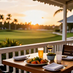Caribbean Holidays, September Golf Holidays, Outdoor restaurant in George Town, Grand Cayman, serving fresh Caribbean food at sunset