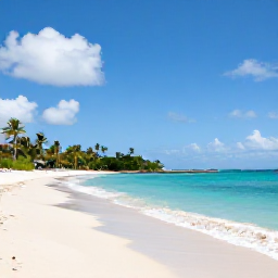 Caribbean Holidays, September Holidays, A relaxed Caribbean beach at Frigate Bay, Saint Kitts, with turquoise water, palm trees and a bright September sky