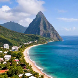 Caribbean Holidays, September Holidays, Aerial view of Saint Lucia's lush coastline, turquoise Caribbean sea and dramatic Pitons under soft September sunshine