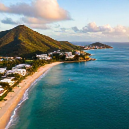 Caribbean Holidays, September Holidays, Aerial view of Saint Martin and Sint Maarten coastline, turquoise Caribbean sea, sandy beaches and green hills in warm September light