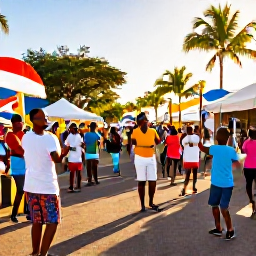 Caribbean Holidays, September Holidays, Colourful Dominican Republic street festival with musicians, dancers and local families in warm September sunshine