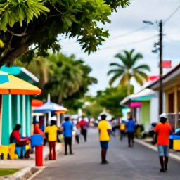 Caribbean Holidays, September Holidays, Colourful Trinidad and Tobago street scene in September, with local people, tropical greenery and relaxed Caribbean atmosphere