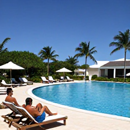 Caribbean Holidays, September Holidays, Guests relaxing beside a large resort swimming pool in Punta Cana, Dominican Republic, with sun loungers, tropical gardens and blue skies