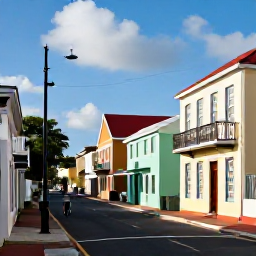 Caribbean Holidays, September Holidays, Historic Basseterre street with Georgian architecture, colourful buildings and visitors exploring Saint Kitts in warm September sunshine