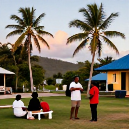 Caribbean Holidays, September Holidays, Relaxed Caribbean holiday scene with travellers enjoying a cultural excursion, tropical landscape and warm evening light in Trinidad and Tobago