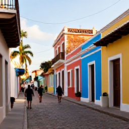 Caribbean Holidays, September Holidays, Visitors exploring the historic Colonial Zone of Santo Domingo, Dominican Republic, with colourful buildings, cobbled streets and warm afternoon light