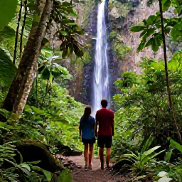 Caribbean Holidays, September Honeymoons, A couple exploring a lush rainforest trail towards a waterfall on Saint Vincent