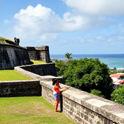 Caribbean Holidays, September Honeymoons, A couple exploring historic Brimstone Hill Fortress on Saint Kitts, with stone walls, tropical greenery and panoramic Caribbean views