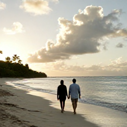 Caribbean Holidays, September Honeymoons, A couple walking hand in hand along a quiet Caribbean beach in Saint Vincent and the Grenadines at sunset