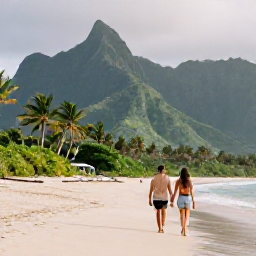 Caribbean Holidays, September Honeymoons, A couple walking hand in hand through a quiet tropical beach on Nevis, with volcanic mountains and green vegetation in the background