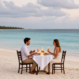 Caribbean Holidays, September Honeymoons, A romantic beachfront dinner for two with candles, fresh seafood and a calm Caribbean sea in the background