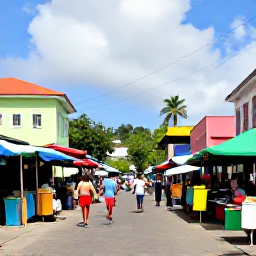 Caribbean Holidays, September Honeymoons, Colourful Caribbean market and historic street in St John's Antigua, local food, friendly atmosphere and tropical light