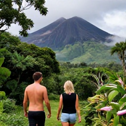 Caribbean Holidays, September Honeymoons, Couple hiking through lush rainforest near Mount Pel&eacute;e in Martinique, with volcanic peaks and misty green valleys