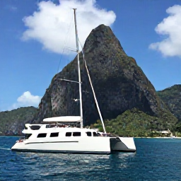Caribbean Holidays, September Honeymoons, Honeymoon couple enjoying a private catamaran cruise past the Pitons in Saint Lucia, with calm blue water and a bright tropical sky