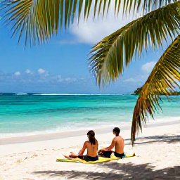 Caribbean Holidays, September Honeymoons, Newlywed couple relaxing on a peaceful Montserrat beach with turquoise sea and palm trees