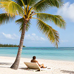 Caribbean Holidays, September Honeymoons, Newlyweds relaxing on a quiet white-sand beach in The Bahamas beneath palm trees, calm turquoise sea, warm September sunshine