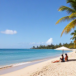 Caribbean Holidays, September Honeymoons, Pristine Grand Anse Beach in Grenada with calm turquoise water, soft sand, palm trees and a couple relaxing under an umbrella