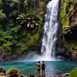 Caribbean Holidays, September Honeymoons, Romantic couple exploring lush rainforest and a waterfall in Grenada, tropical plants and clear pool