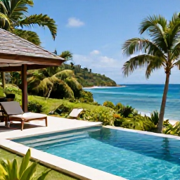 Caribbean Holidays, September Honeymoons, Romantic Saint Lucia resort terrace with a private plunge pool, tropical greenery and views towards the Caribbean Sea