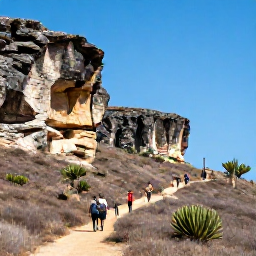 Caribbean Holidays, September in Cura&ccedil;ao, Visitors hiking through Cura&ccedil;ao&rsquo;s dry coastal landscape near dramatic limestone cliffs and hardy cacti under a clear blue sky