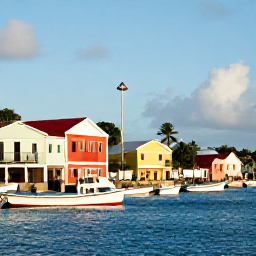 Caribbean Holidays, September Instagram Hotspots, Colourful waterfront buildings and fishing boats in a Caribbean harbour, photographed in warm September daylight