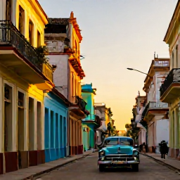 Caribbean Holidays, September Instagram Hotspots, Golden-hour photograph of Havana's colourful colonial streets, vintage classic cars and warm September light