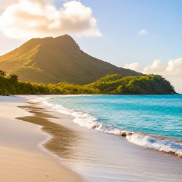 Caribbean Holidays, September Instagram Hotspots, Golden morning light over Cockleshell Bay, Saint Kitts, with turquoise water, green hills and a quiet sandy beach