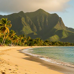 Caribbean Holidays, September Instagram Hotspots, Maracas Bay in Trinidad with golden sand, turquoise water, palm trees and dramatic green mountains under soft September light