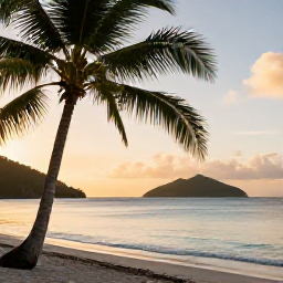 Caribbean Holidays, September Instagram Spots, Golden-hour view from a palm-fringed beach in Saint Vincent and the Grenadines, with calm turquoise water and distant green islands