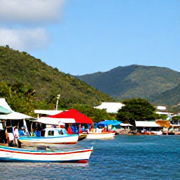 Caribbean Holidays, September Island Hopping, Colourful harbour in Kingstown, Saint Vincent, with fishing boats, market stalls and green hills in the background