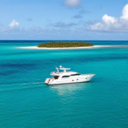 Caribbean Holidays, September Luxury, A private yacht cruising over bright turquoise water near the Turks and Caicos Islands, with secluded beaches and small cays in the distance