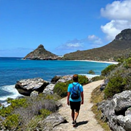 Caribbean Holidays, September Nature, A hiker walking along a coastal trail in Saint Barth&eacute;lemy, surrounded by rocky headlands, scrubland and clear Caribbean sea