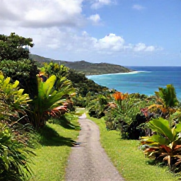 Caribbean Holidays, September Nature Holidays, Green hillside trail leading through tropical vegetation towards a scenic bay on Tortola, British Virgin Islands