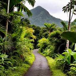 Caribbean Holidays, September Nature, Lush tropical rainforest and mountain views on Saint Vincent, with a clear trail winding through vibrant green vegetation