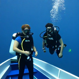 Caribbean Holidays, September Scuba Diving, Friendly scuba divers checking equipment beside a small boat in Tobago