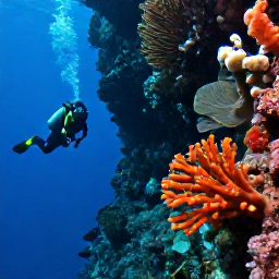 Caribbean Holidays, September Scuba Diving, Scuba diver exploring a dramatic underwater wall with sponges, sea fans and reef fish in the Grenadines