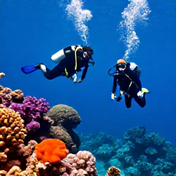 Caribbean Holidays, September Scuba Diving, Scuba divers exploring a colourful coral reef in clear Caribbean water near Tobago
