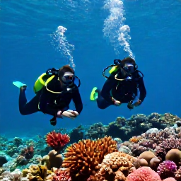 Caribbean Holidays, September Scuba Diving, Scuba divers exploring a colourful coral reef in clear turquoise water off the coast of Barbados