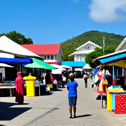 Caribbean Holidays, September Solo Holidays, A friendly solo traveller exploring Kingstown market in Saint Vincent, with colourful stalls, local people and traditional Caribbean buildings