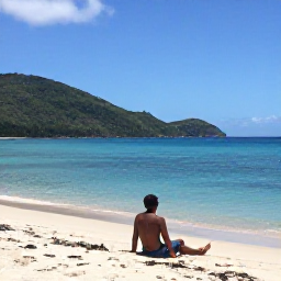 Caribbean Holidays, September Solo Holidays, A solo traveller relaxing on a quiet tropical beach in Saint Vincent and the Grenadines during September, with calm blue sea and green hills