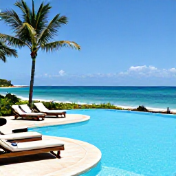 Caribbean Holidays, September Spa Breaks, Jamaican spa resort pool overlooking a calm turquoise sea, with palm trees and comfortable loungers