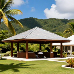 Caribbean Holidays, September Spa Breaks, Open-air Caribbean spa pavilion surrounded by palms and green hills on Saint Kitts