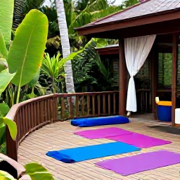 Caribbean Holidays, September Spa Breaks, Outdoor Jamaican wellness experience with yoga mats on a wooden deck surrounded by tropical greenery